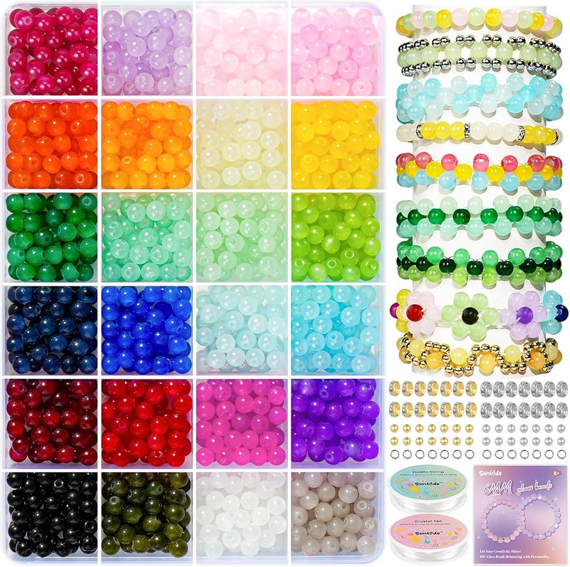 Sunlode Glass Beads for Bracelets 1400pcs Bracelet Making Kit 6mm Glass Bead for Jewelry Making Bracelet Beads 24 Colors Crystal Beads Adult Jewelry Making Supplies Round Glass Beads for Crafts - Image 1